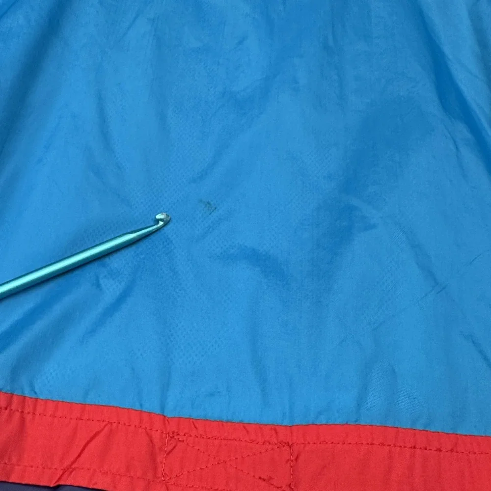 VTG 90s Cheetah Mervyns Windbreaker Jacket Mens L Blue Red Colorblock Hood Retro